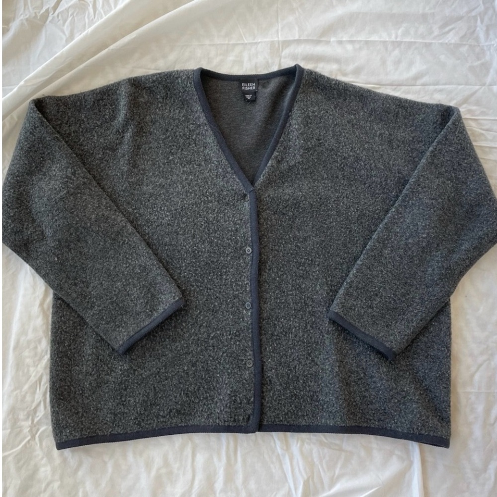 Eileen Fisher Dark Gray Lambswool Botton Up Jacket/Sweater
